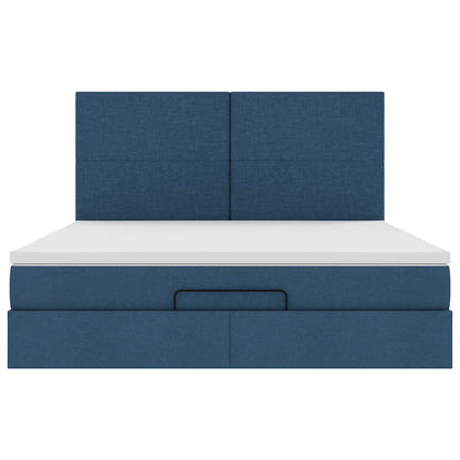 Struttura Letto Pouf con Materasso Blu 160x200 cm in Tessuto | homemem39