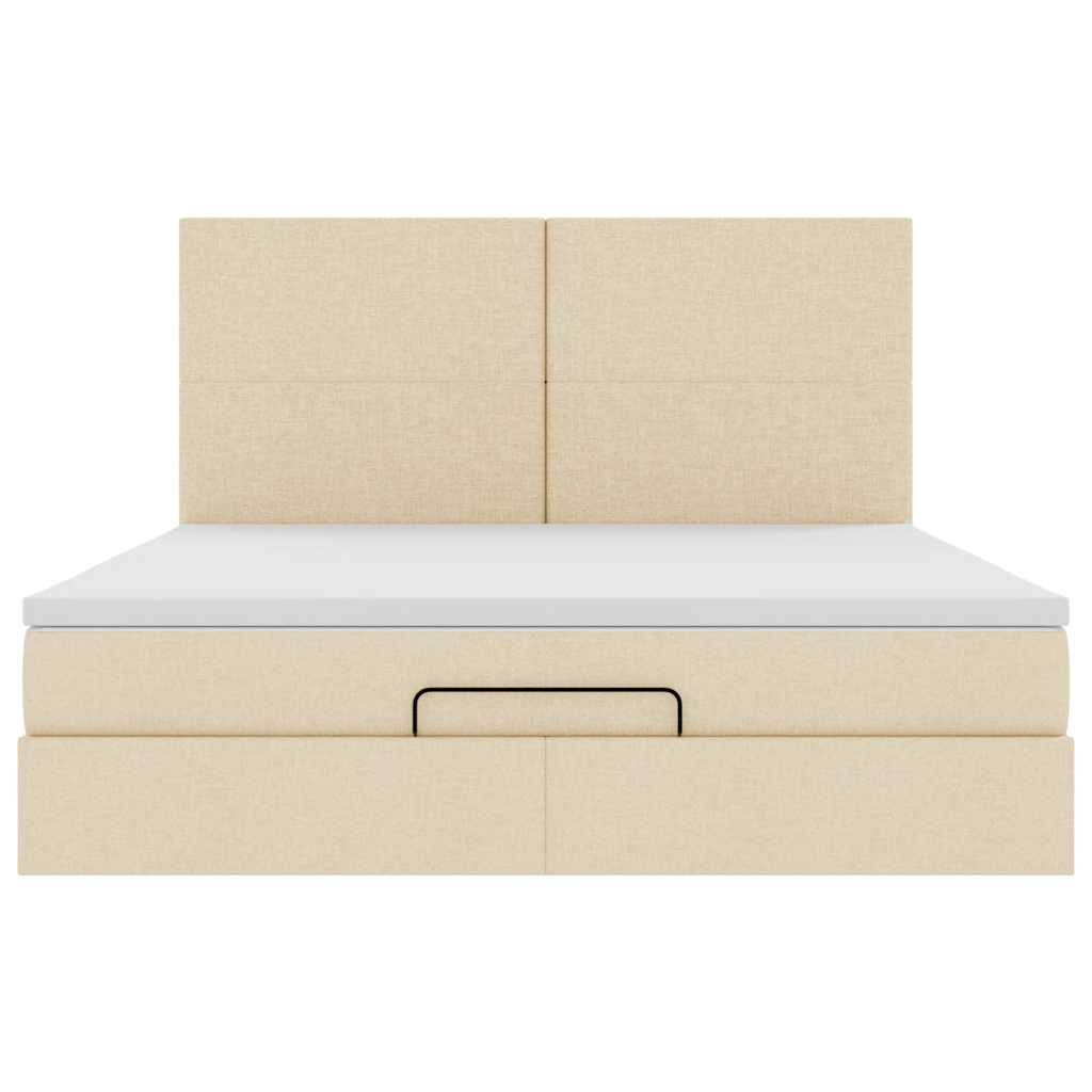 Struttura Letto Pouf con Materasso Crema 180x200 cm in Tessuto