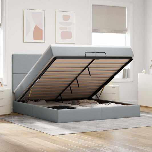 Struttura Letto Pouf con Materassi 200x200 cm in Tessuto | homemem39
