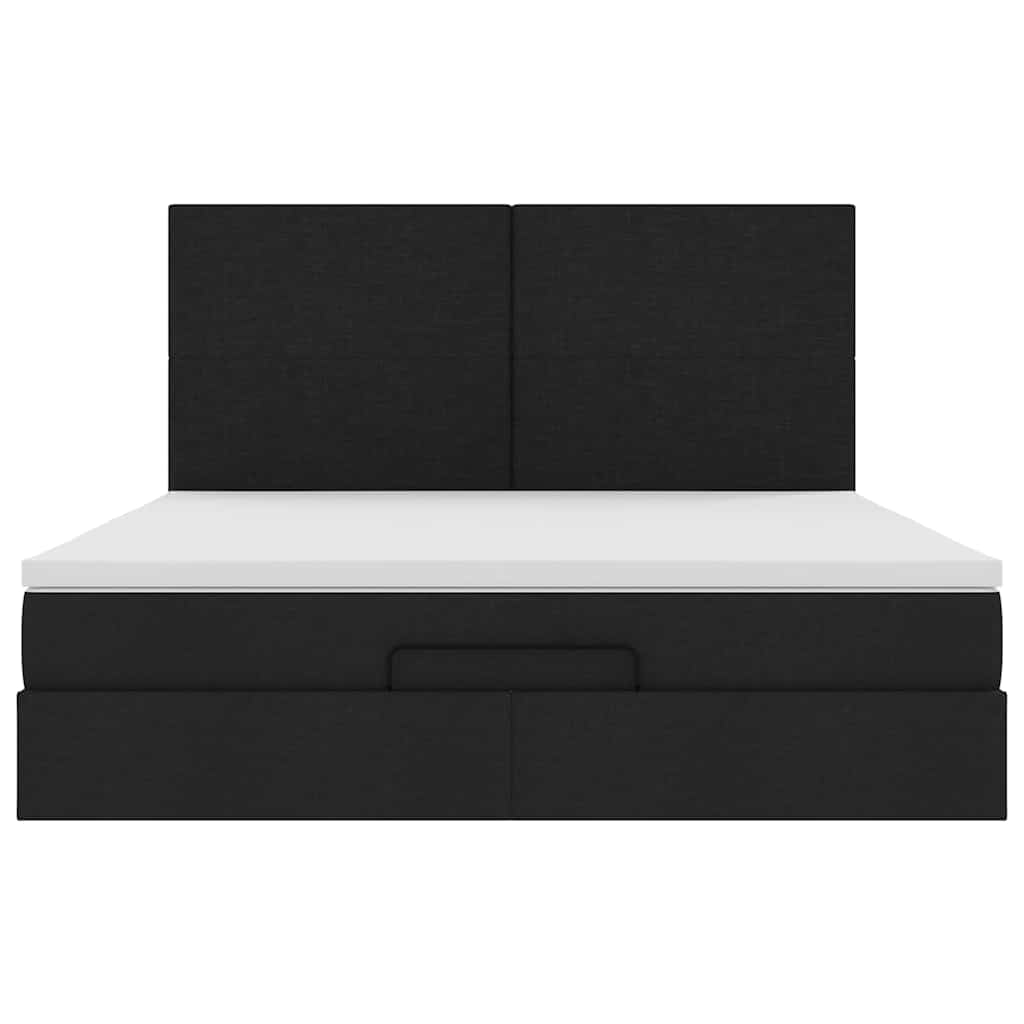 Struttura Letto Pouf con Materassi Nero 200x200 cm in Tessuto