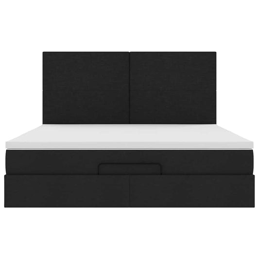 Struttura Letto Pouf con Materassi Nero 200x200 cm in Tessuto