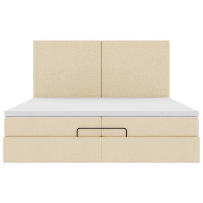 Struttura Letto Pouf con Materassi Crema 200x200 cm in Tessuto