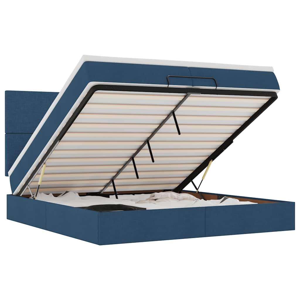 Struttura Letto Pouf con Materassi Blu 200x200 cm in Tessuto