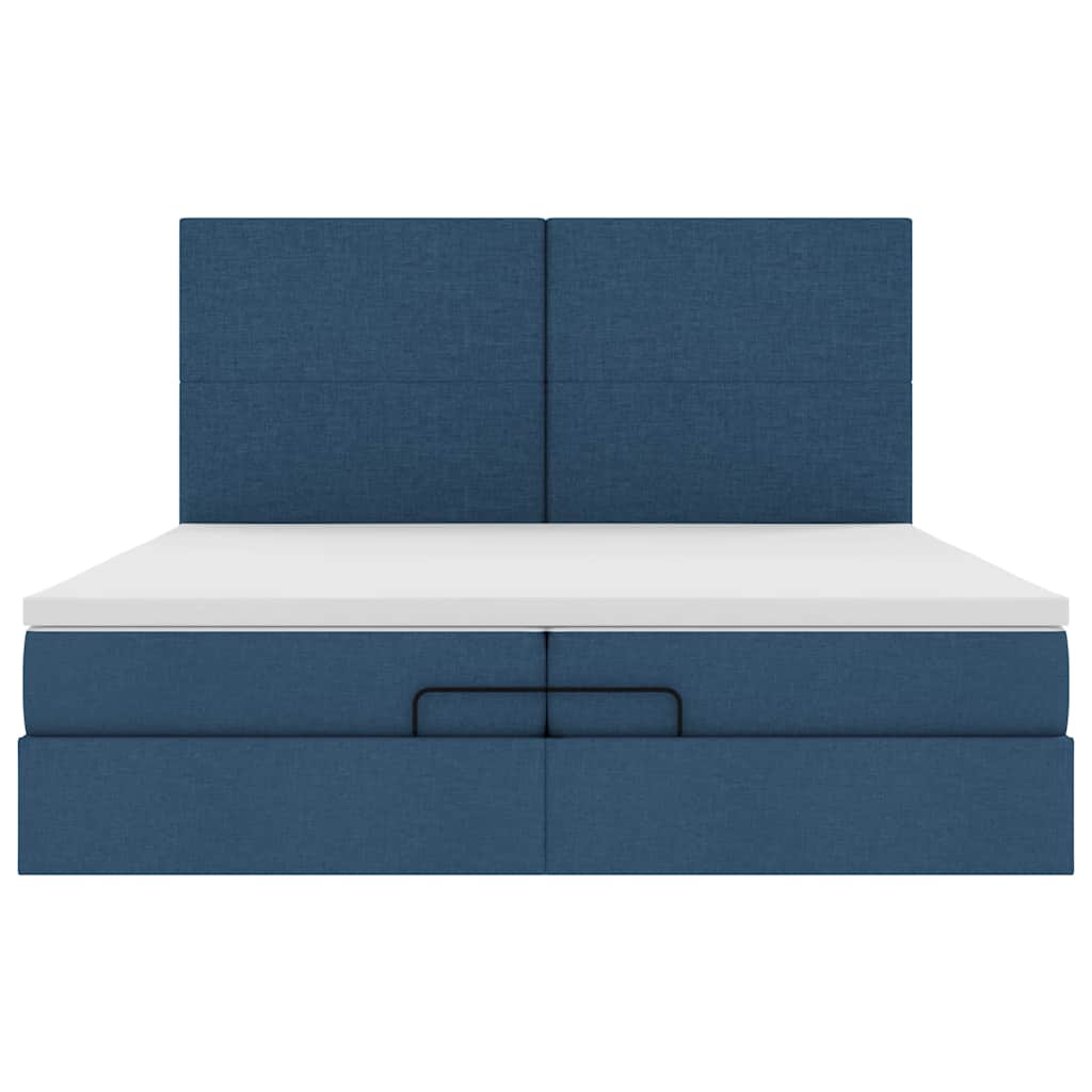 Struttura Letto Pouf con Materassi Blu 200x200 cm in Tessuto