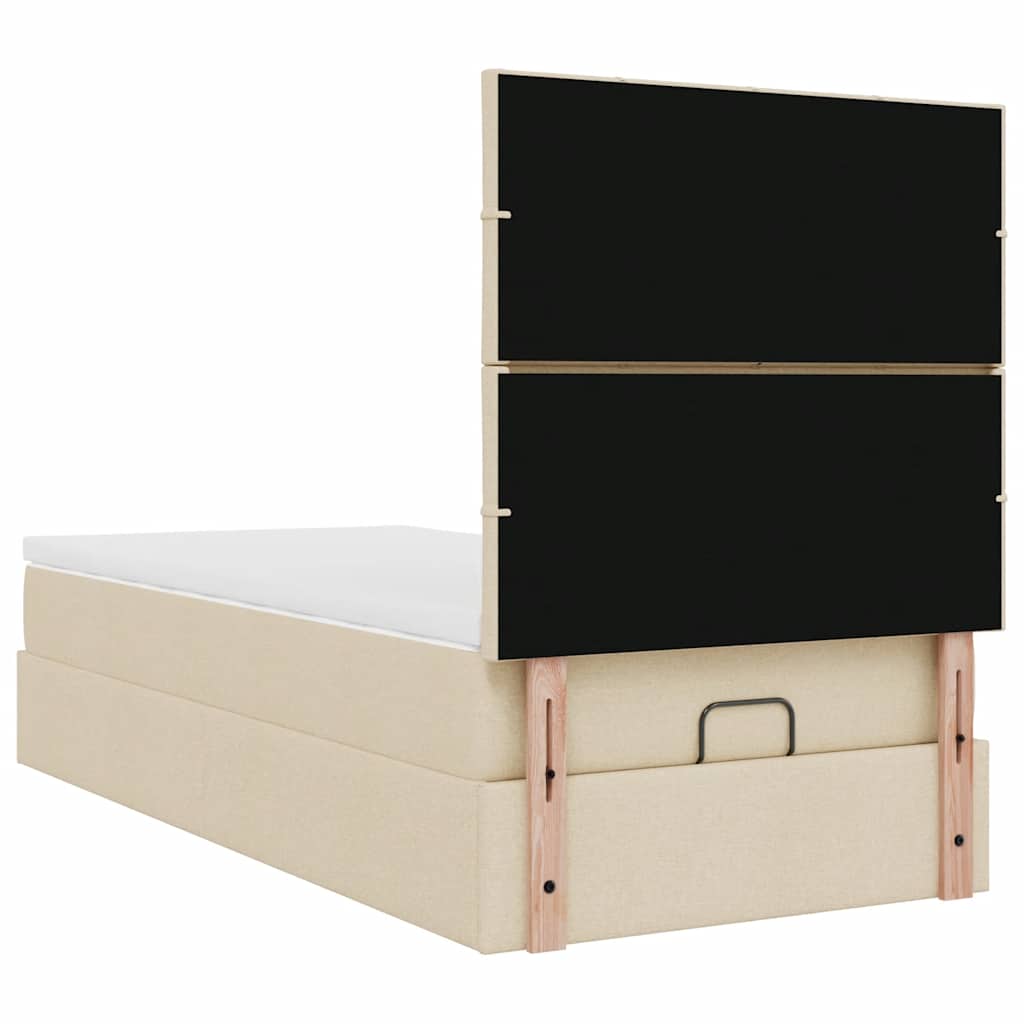 Struttura Letto Pouf con Materasso Crema 90x190 cm in Tessuto