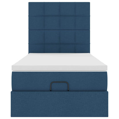 Struttura Letto Pouf con Materasso Blu 90x190 cm in Tessuto