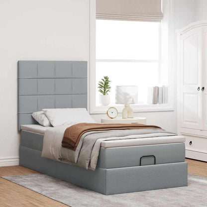 Pouf Letto con Materasso Grigio Chiaro 90x200 cm in Tessuto