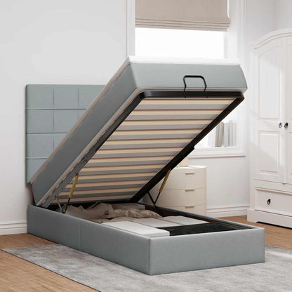 Pouf Letto con Materasso Grigio Chiaro 90x200 cm in Tessuto