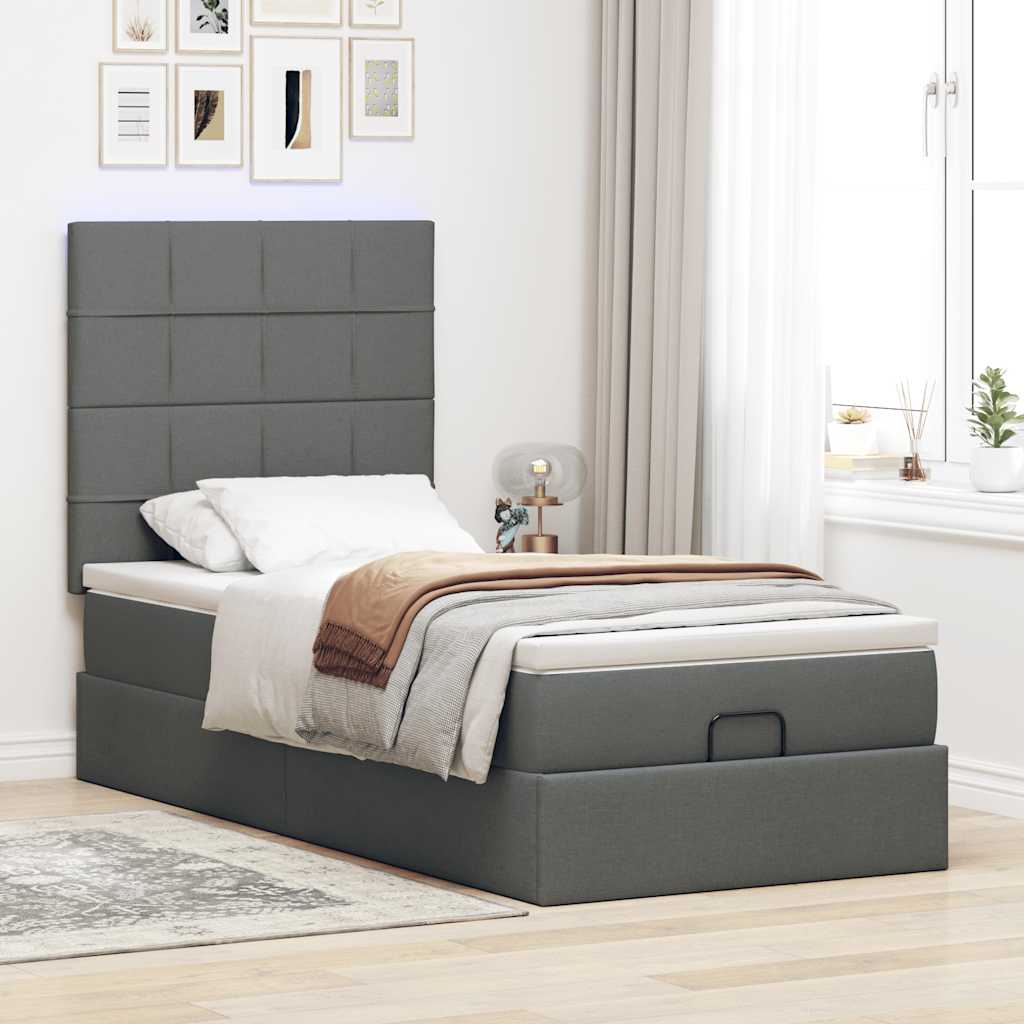 Pouf Letto con Materasso Grigio Scuro 90x200 cm in Tessuto