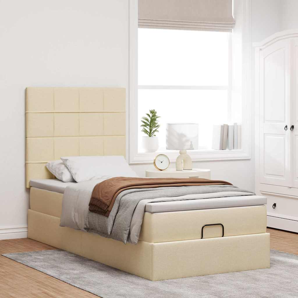 Pouf Letto con Materasso Crema 90x200 cm in Tessuto