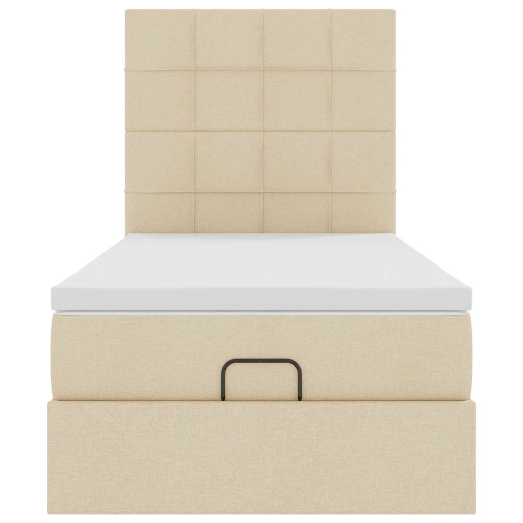 Pouf Letto con Materasso Crema 90x200 cm in Tessuto