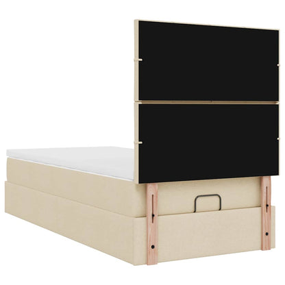 Pouf Letto con Materasso Crema 90x200 cm in Tessuto