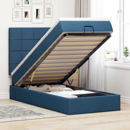 Pouf Letto con Materasso Blu 90x200 cm in Tessuto