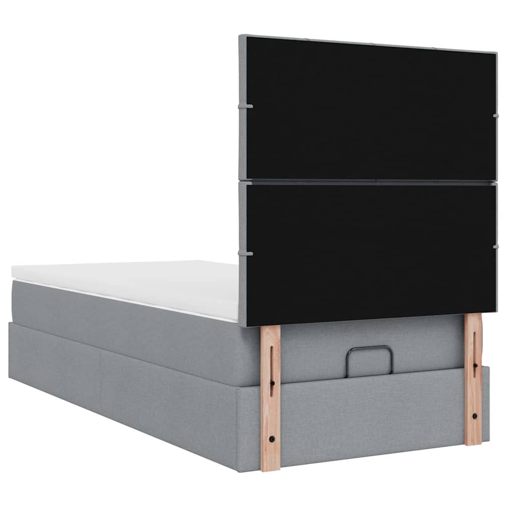 Pouf Letto con Materasso Grigio Chiaro 100x200 cm in Tessuto