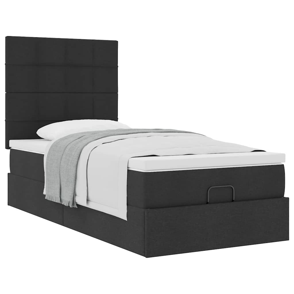 Pouf Letto con Materasso Nero 100x200 cm in Tessuto | homemem39