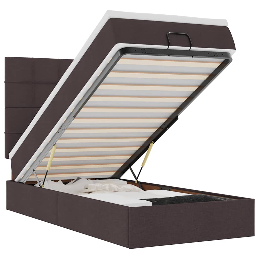 Pouf Letto con Materasso Marrone Scuro 100x200 cm in Tessuto - homemem39