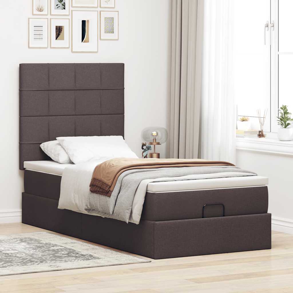 Pouf Letto con Materasso Marrone Scuro 100x200 cm in Tessuto