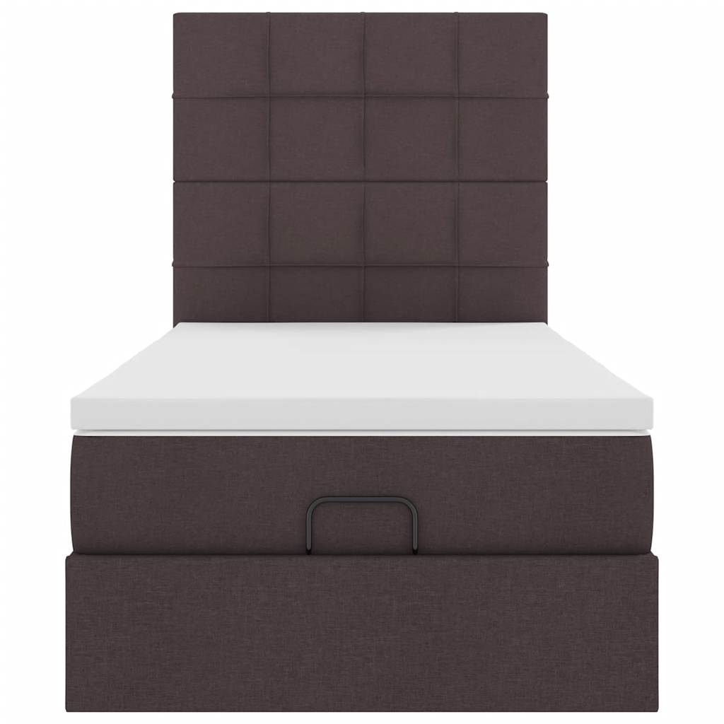 Pouf Letto con Materasso Marrone Scuro 100x200 cm in Tessuto