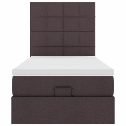 Pouf Letto con Materasso Marrone Scuro 100x200 cm in Tessuto