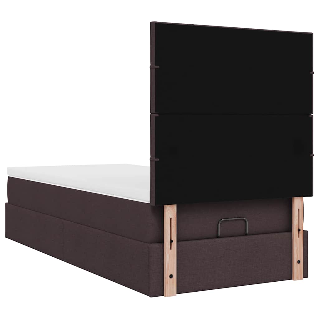 Pouf Letto con Materasso Marrone Scuro 100x200 cm in Tessuto