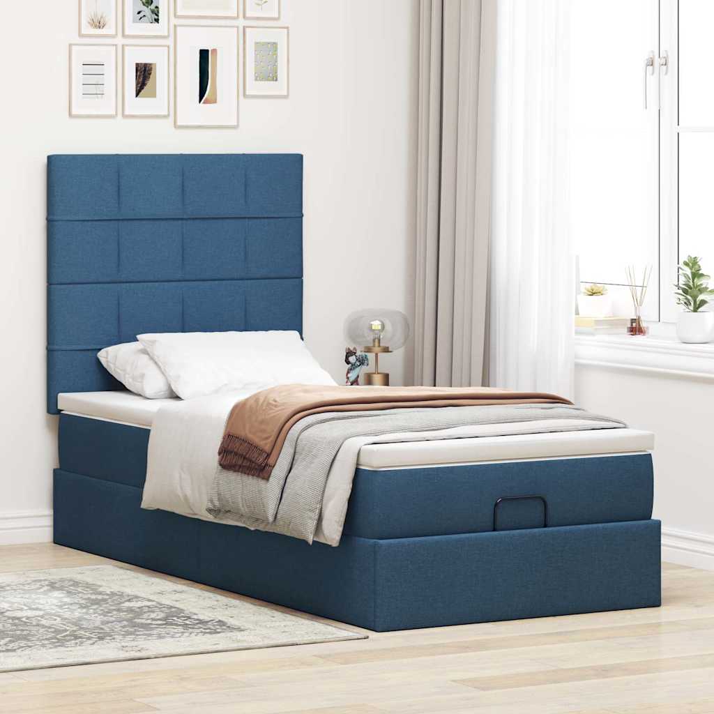 Pouf Letto con Materasso Blu 100x200 cm in Tessuto