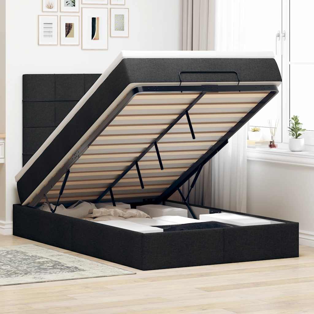 Struttura Letto Pouf con Materasso Nero 120x190 cm in Tessuto