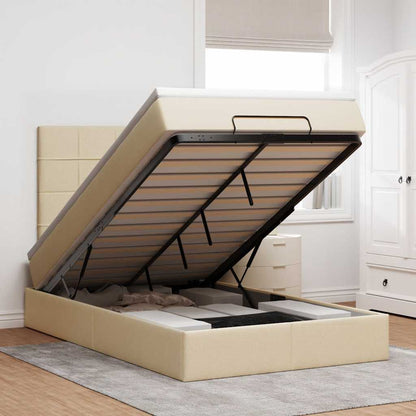 Struttura Letto Pouf con Materasso Crema 120x190 cm in Tessuto