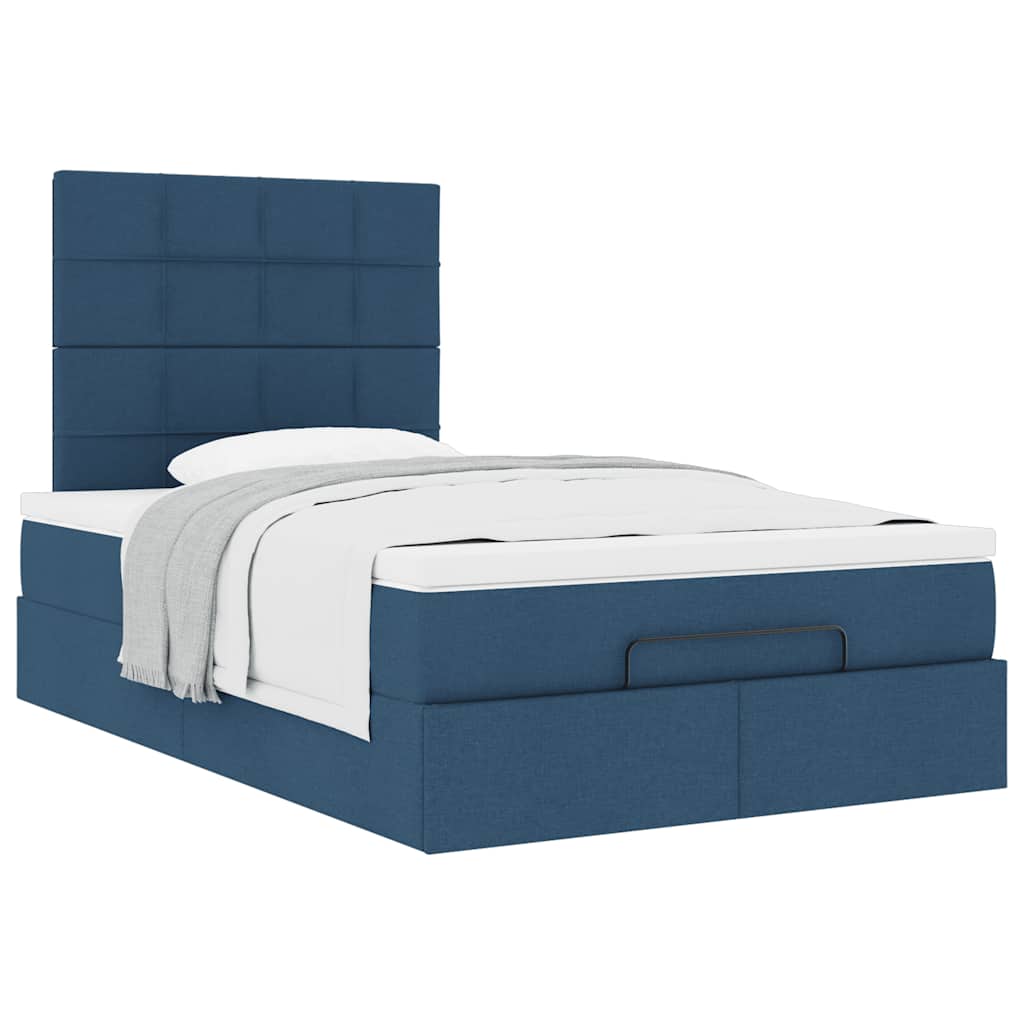 Struttura Letto Pouf con Materasso Blu 120x200 cm in Tessuto | homemem39
