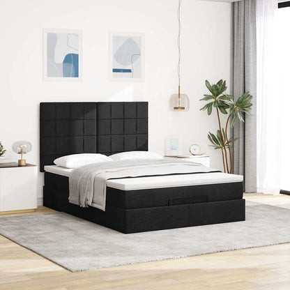 Struttura Letto Pouf con Materasso Nero 140x190 cm in Tessuto | homemem39