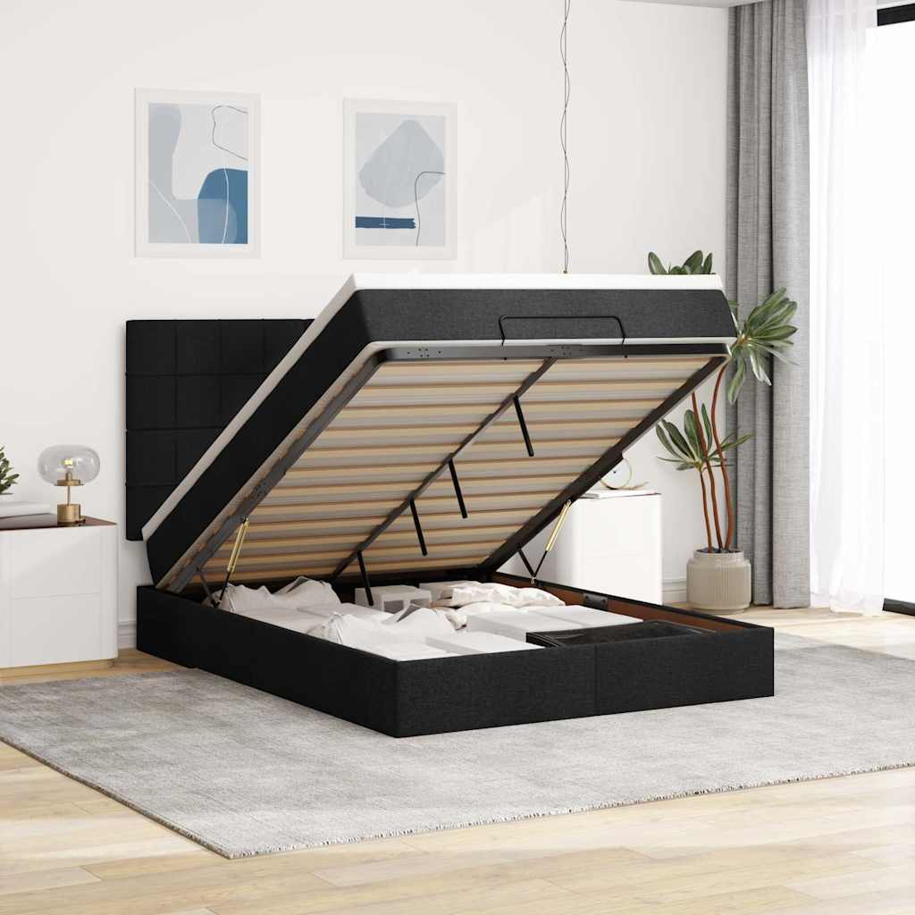Struttura Letto Pouf con Materasso Nero 140x190 cm in Tessuto | homemem39