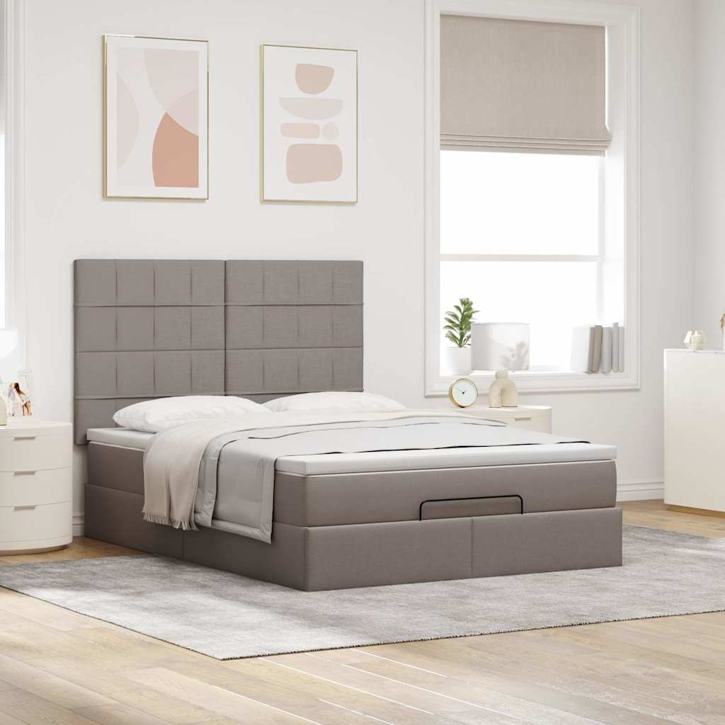 Struttura Letto Pouf con Materasso Tortora 140x190 cm Tessuto | homemem39