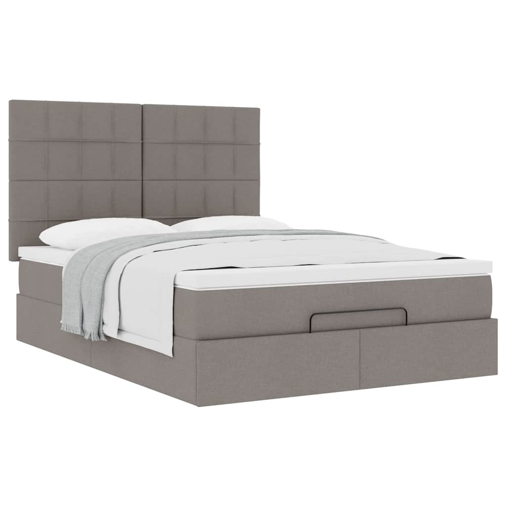 Struttura Letto Pouf con Materasso Tortora 140x190 cm Tessuto | homemem39