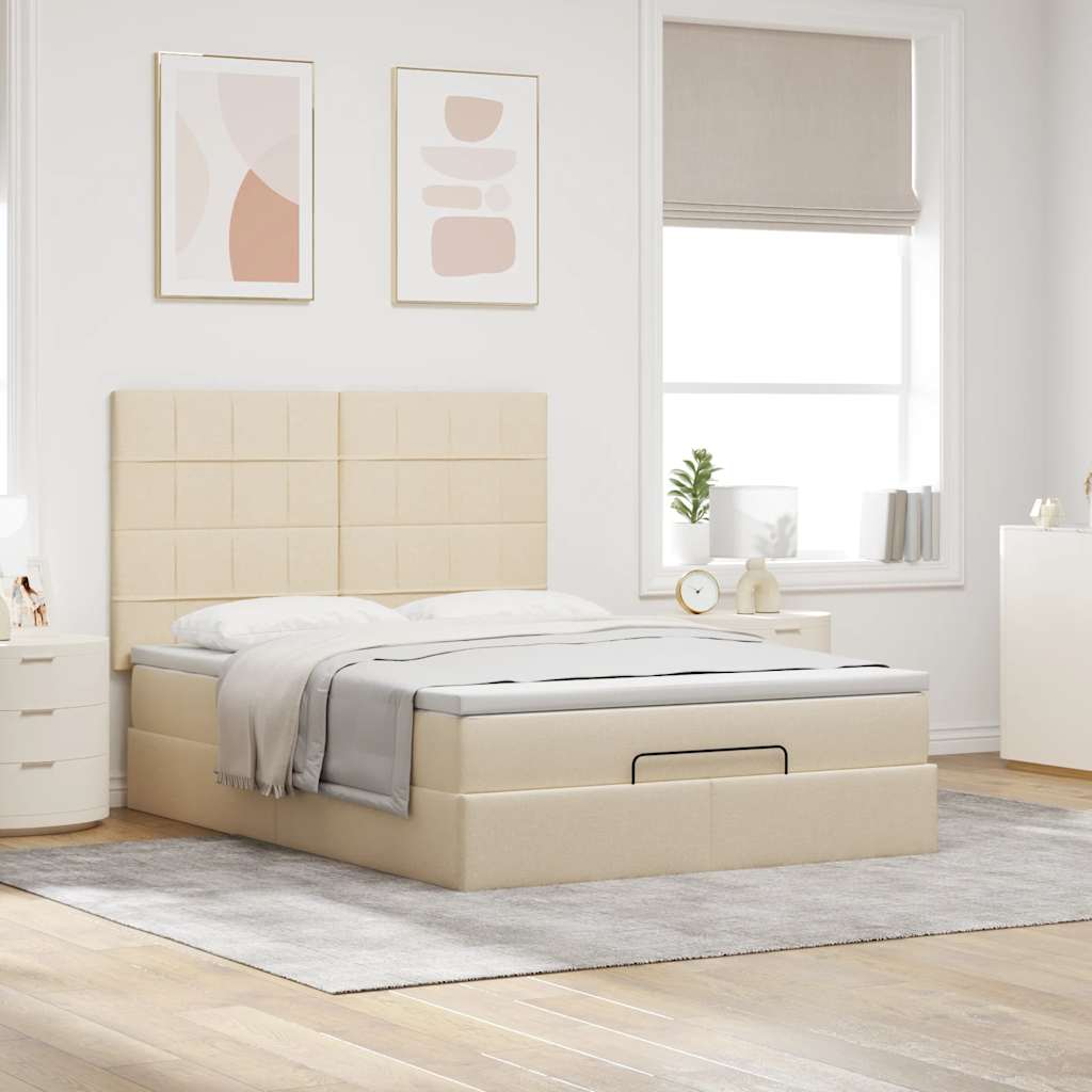 Struttura Letto Pouf con Materasso Crema 140x190 cm in Tessuto | homemem39