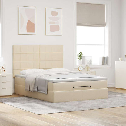 Struttura Letto Pouf con Materasso Crema 140x190 cm in Tessuto | homemem39