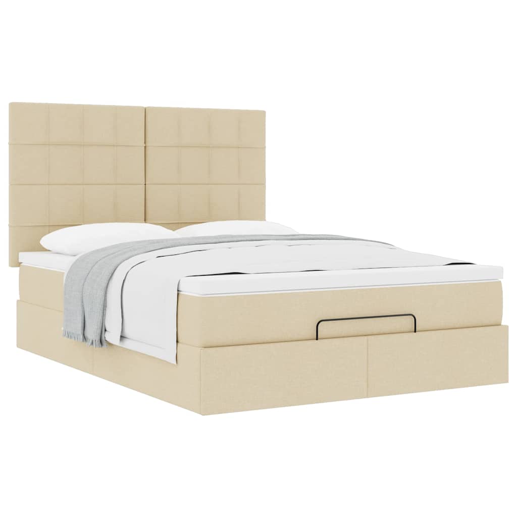 Struttura Letto Pouf con Materasso Crema 140x190 cm in Tessuto | homemem39