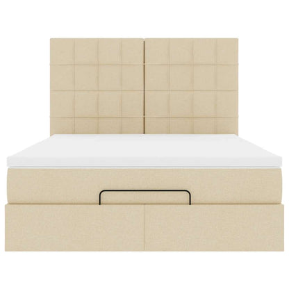 Struttura Letto Pouf con Materasso Crema 140x190 cm in Tessuto | homemem39