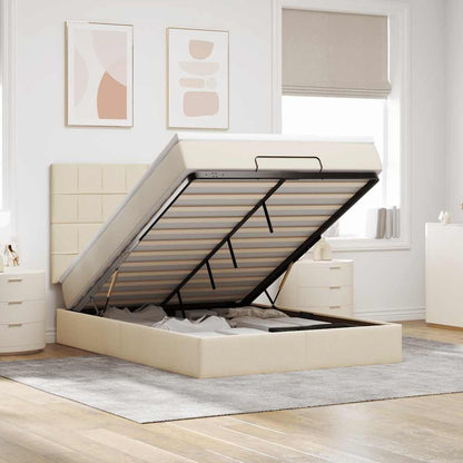 Struttura Letto Pouf con Materasso Crema 140x190 cm in Tessuto | homemem39