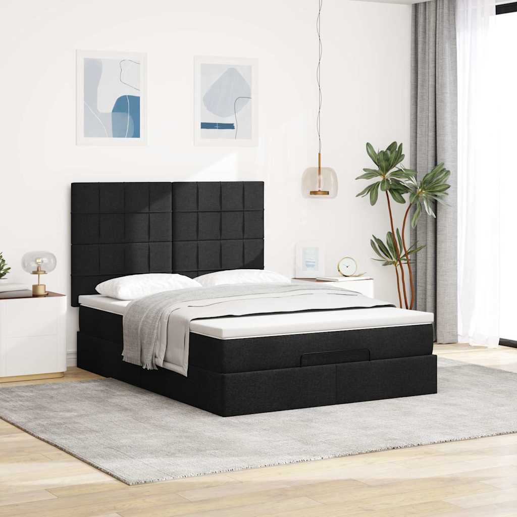 Struttura Letto Pouf con Materasso Nero 140x200 cm in Tessuto | homemem39