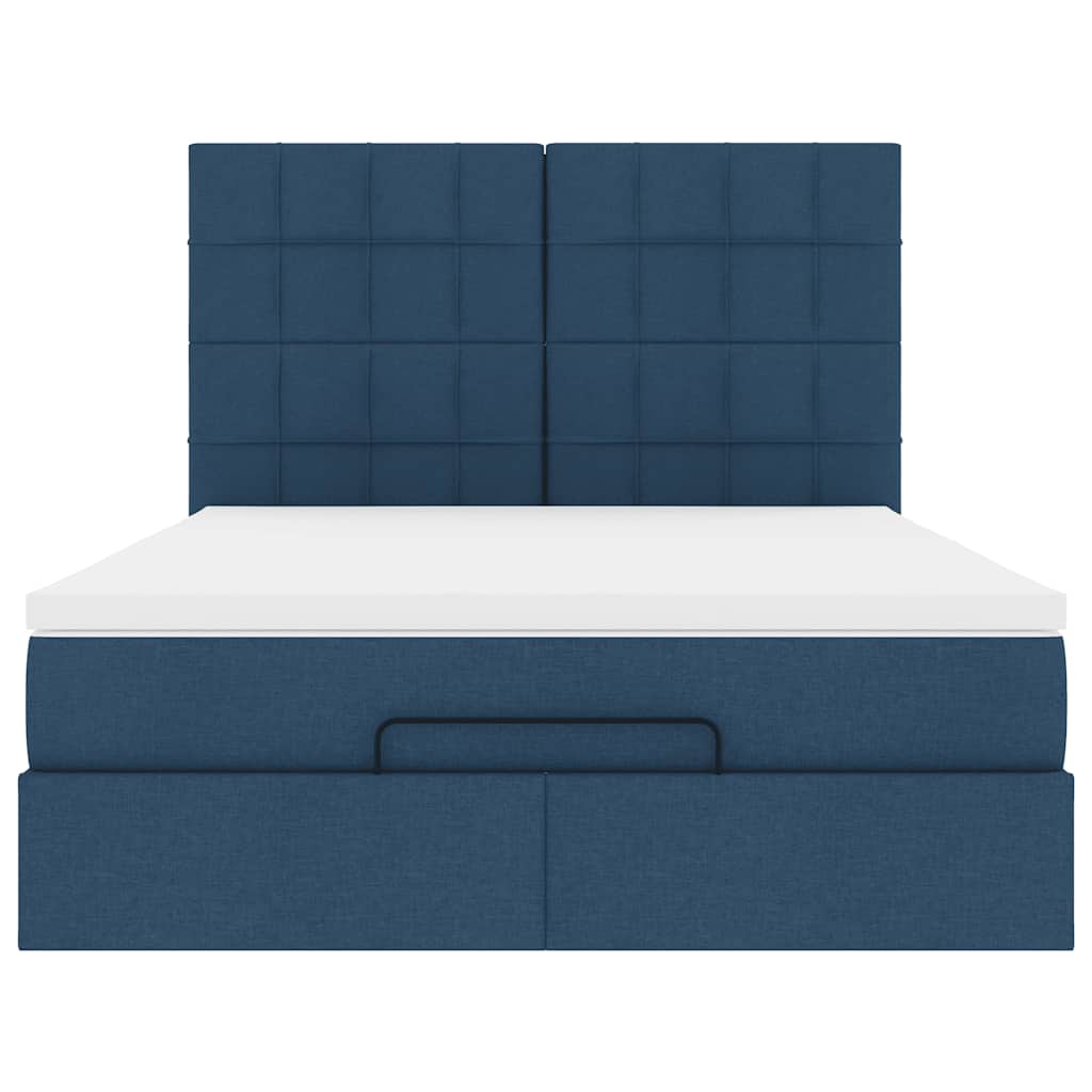 Struttura Letto Pouf con Materasso Blu 140x200cm in Tessuto