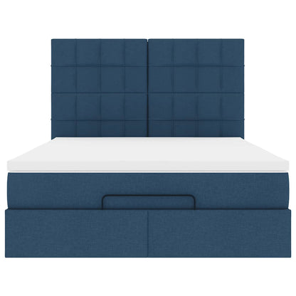 Struttura Letto Pouf con Materasso Blu 140x200cm in Tessuto