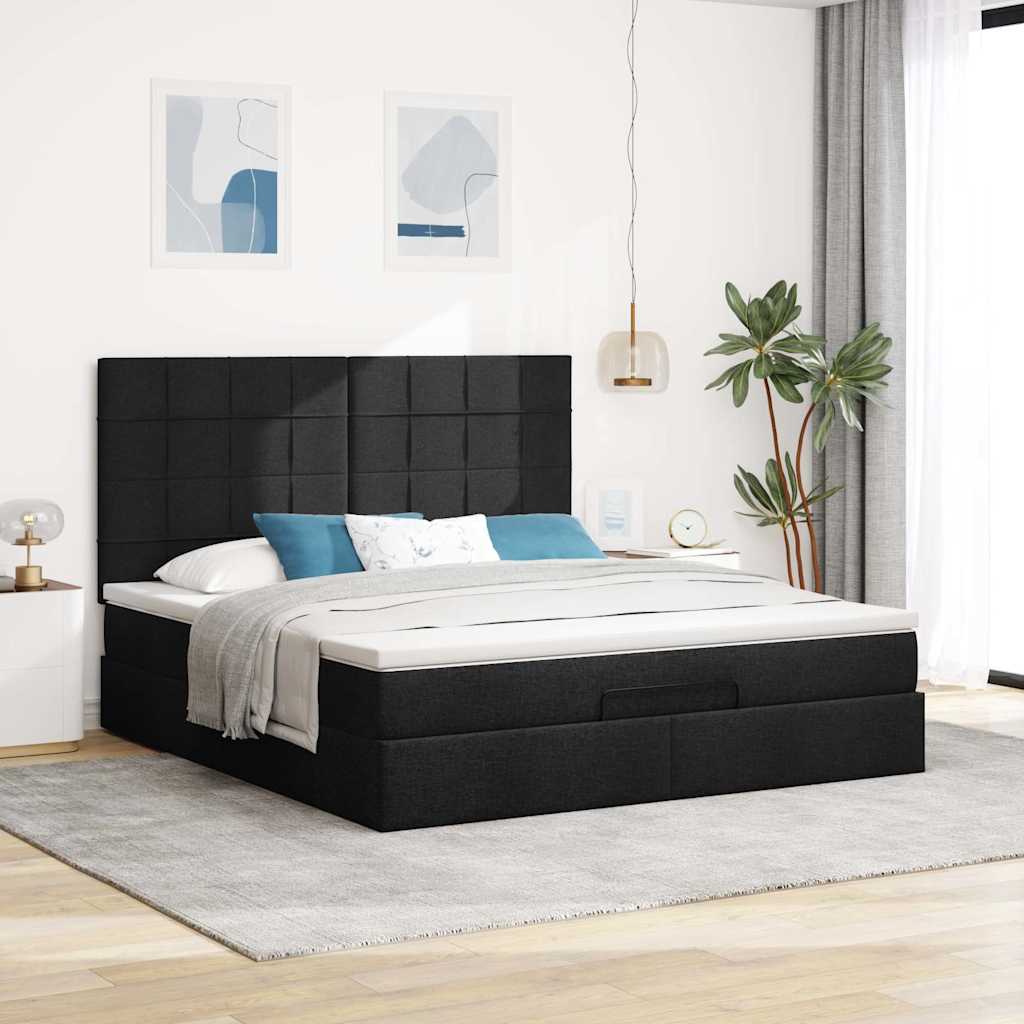 Struttura Letto Pouf con Materasso Nero 160x200 cm in Tessuto | homemem39