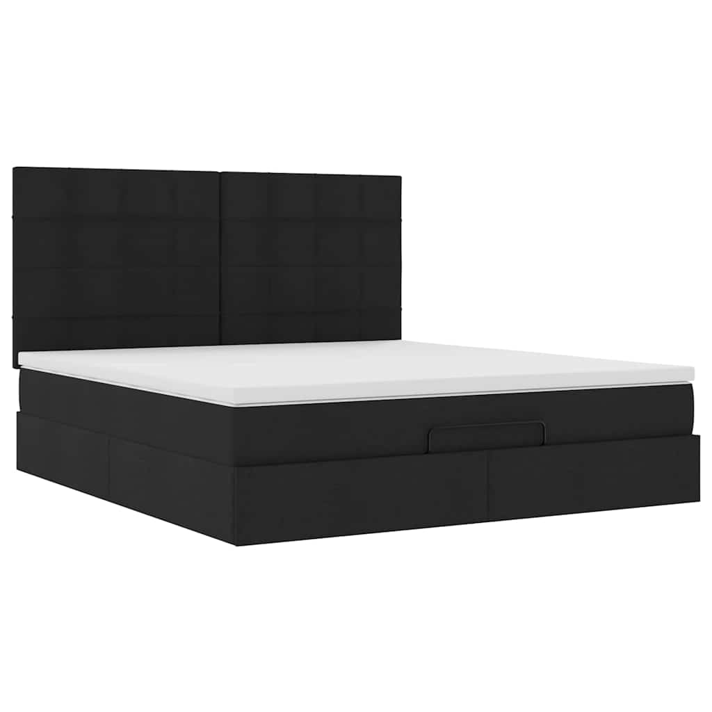 Struttura Letto Pouf con Materasso Nero 160x200 cm in Tessuto | homemem39