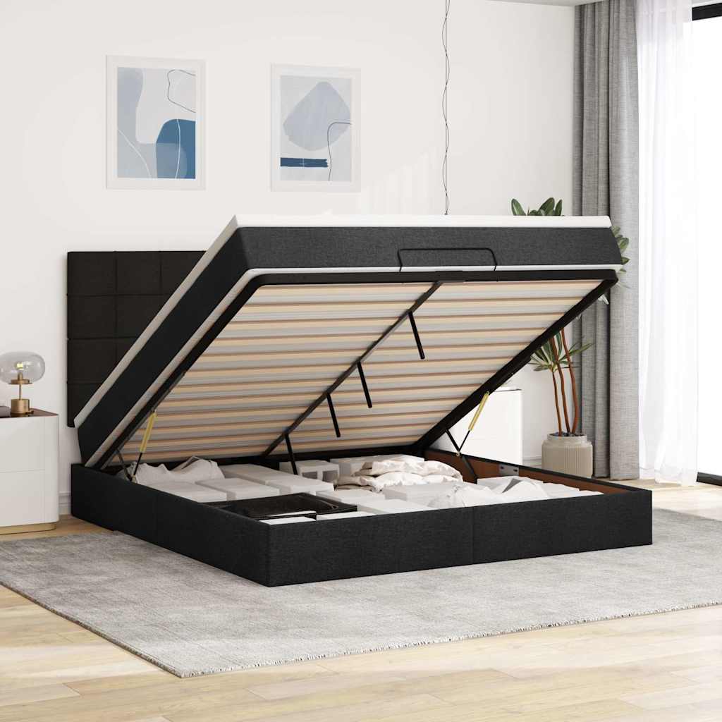 Struttura Letto Pouf con Materasso Nero 160x200 cm in Tessuto | homemem39
