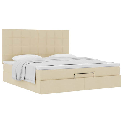 Struttura Letto Pouf con Materasso Crema 160x200 cm in Tessuto | homemem39