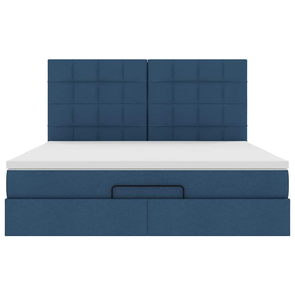 Struttura Letto Pouf con Materasso Blu 160x200 cm in Tessuto