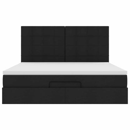 Struttura Letto Pouf con Materasso Nero 180x200 cm in Tessuto