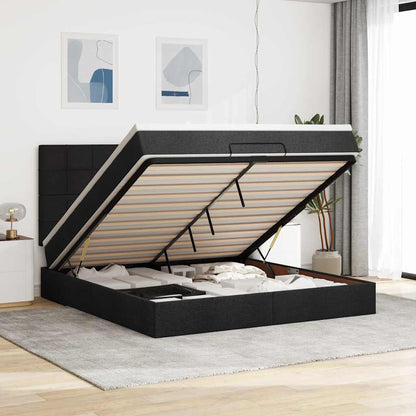Struttura Letto Pouf con Materasso Nero 180x200 cm in Tessuto