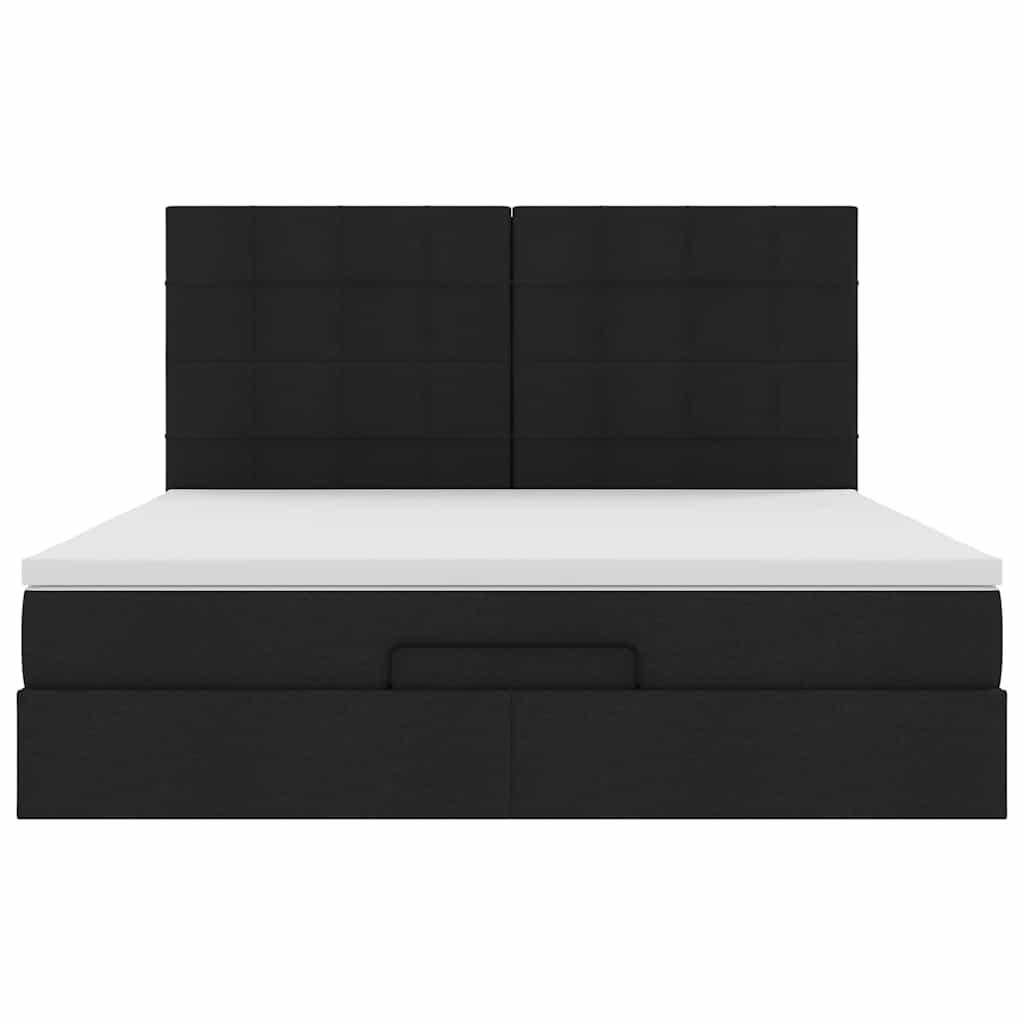 Struttura Letto Pouf con Materassi Nero 200x200 cm in Tessuto