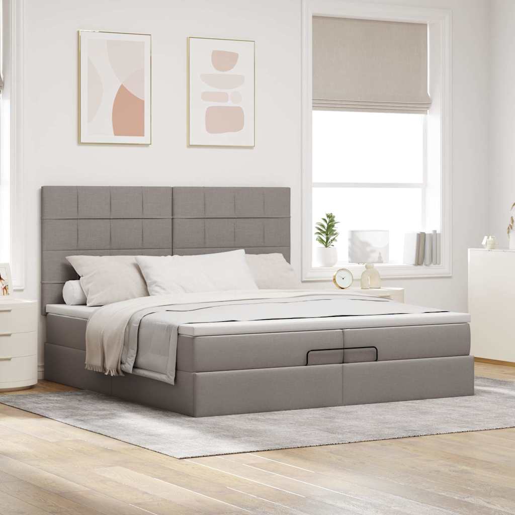 Struttura Letto Pouf con Materassi Tortora 200x200 cm Tessuto | homemem39