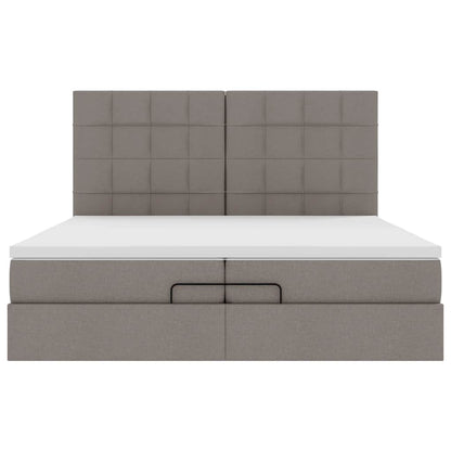 Struttura Letto Pouf con Materassi Tortora 200x200 cm Tessuto